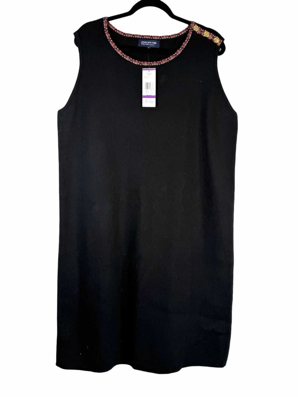 Jones New York NWT Women’s Plus Black Sleeveless Aztec Trim Sweater Dress 2X
